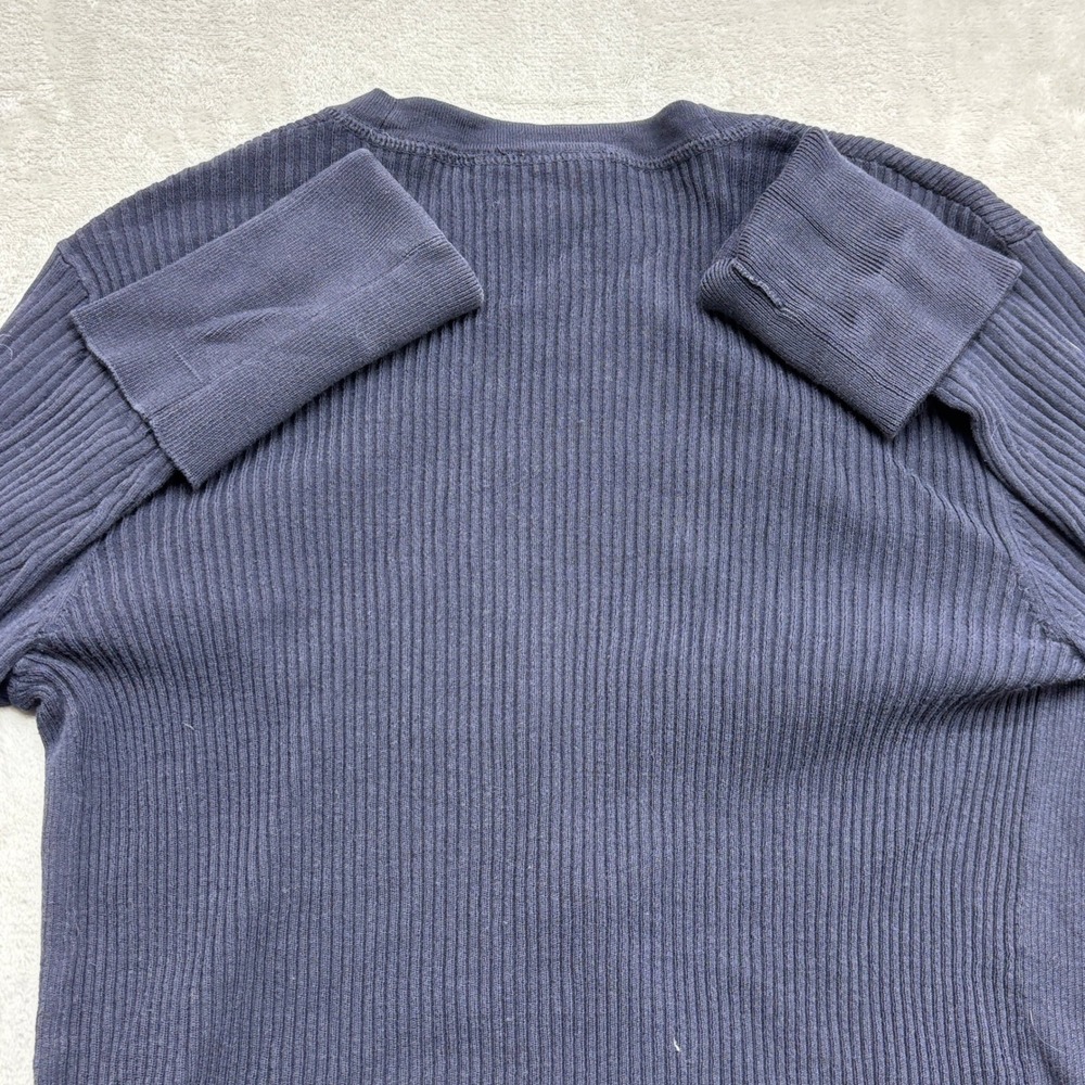 Tory Burch Cardigan Women's M Navy Ribbed Knit Gold Logo Button V-Neck Old Money - Picture 6 of 9
